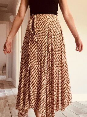 DÔEN Cream & Brown Printed Wrap Skirt